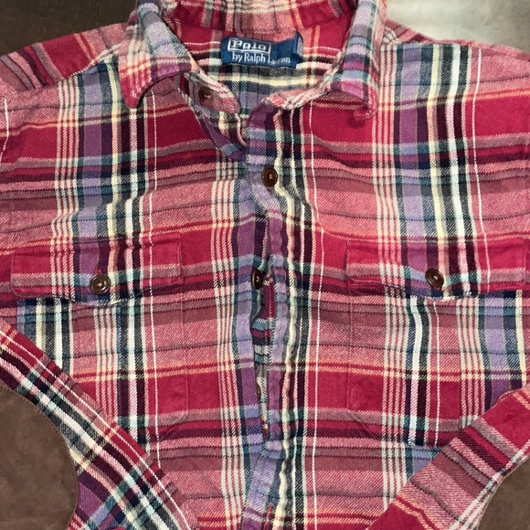 EUC POLO by Ralph Lauren multicolor shacket with leather on elbows - Picture 3 of 4